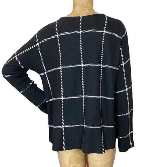 Elliott Lauren Soft Pullover Sweater Windowpane Plaid Black & White XL #35N - Picture 5 of 8